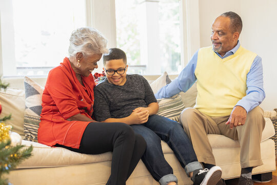 Black grandparents visit grandson on Christmas