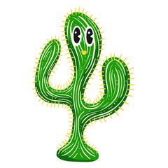Cute Cactus Doodle Character Cartoon Illustration Green Plant