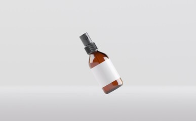 Amber Glass Spray Bottle Mockup 3D Illustration