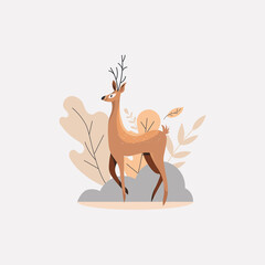 Red Deer Cartoon animal design Cute deer with antlers