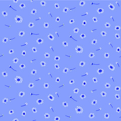 Seamless repeat pattern blue daisies hand drawn 