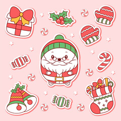merry Christmas cute Christmas elements drawing stickers with candy