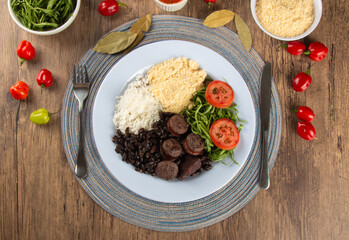 Feijoada. Traditional Brazilian food dish. Brazilian cuisine. Top view.