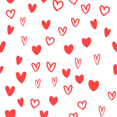 Heart doodles texture. Hand drawn valentine's day pattern. Hearts background.