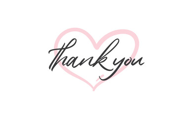 Thank you handwritten text. Calligraphy message with hand drawn heart background. Vector illustration.