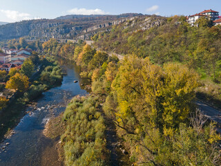 Aerial view of center of town of Lovech, Bulgaria
