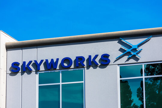 Skyworks sign and logo on Silicon Valley office of Skyworks Solutions, Inc. is an American semiconductor company - San Jose, California, USA - 2019