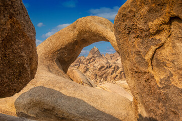 vacation, arch, mobius arch, sandstone, national park, park, state park, summer, clouds, rock, stone, California, popular, beautiful, orange, vacation, famous, landmark, blue, sky, wallpaper, poster, 