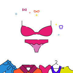 Bra and panties filled line icon, garments simple illustration