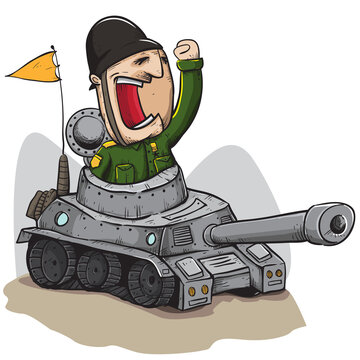 recommend clip art: commander soldier on a tank fun cartoon line art illustration 
