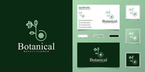 letter b botanical line art, symbol for beauty, health, and nature logo design and business card