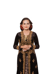 A portrait of a costume traditional Javanese woman. Isolated on white background