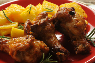 Pollo arrosto con polenta gialla ft0204_6564 Roast chicken with polenta Sült csirke polentával...