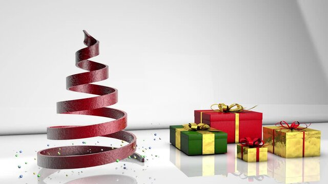 árbol de navidad abstracto con bolas de colores y regalos