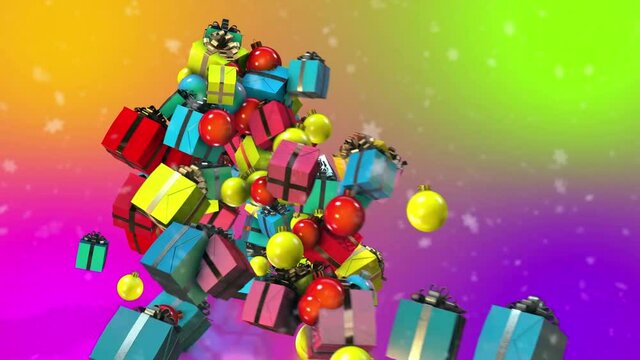 &aacute;rbol de navidad formado por bolas y cajas de regalos