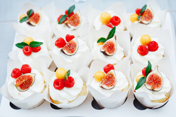 fruit cupcakes festive dessert, close-up view