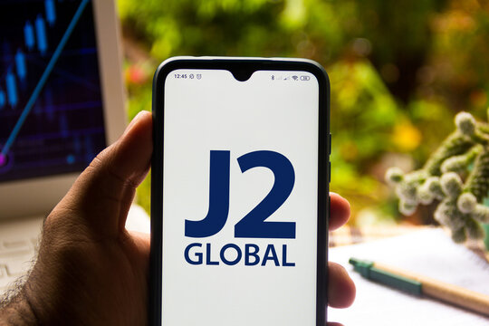 November 9, 2020, Brazil. In this photo illustration the J2 Global logo seen displayed on a smartphone.