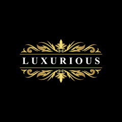 Logo luxury template, golden flourish style, for Wedding, Tattoo, Fashion, Restaurant, Royalty, Boutique, Cafe, Hotel, Heraldic, Jewelry, in vector illustration