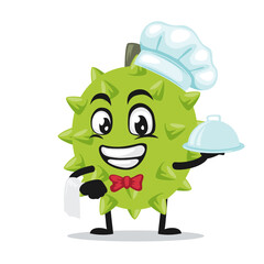 vector illustration of durian mascot or character wearing chef hat and serve food