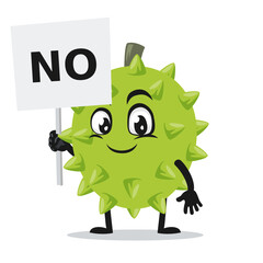 Fototapeta premium vector illustration of durian mascot or character holding sign says no