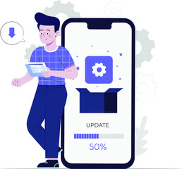 boy updating mobile flat design illustration