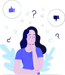 girl thinking about like or dislike 