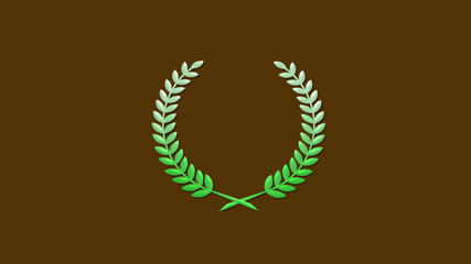 Beautiful green white gradient 3d wheat icon on brown dark background, Wreath icon