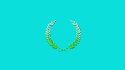 Beautiful green gradient 3d wreath logo icon on cyan background
