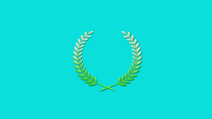 Beautiful green gradient 3d wreath logo icon on cyan background