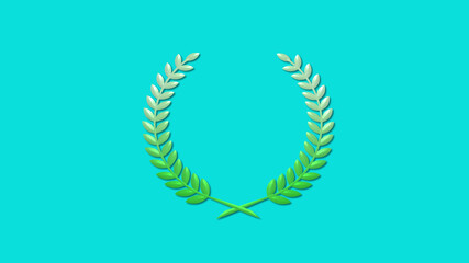 Beautiful green gradient 3d wreath logo icon on cyan background