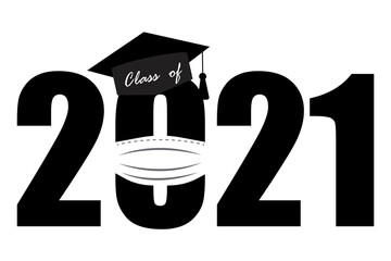 Black class of 2021 coronavirus. ntine. Celebration banner. Vector illustration, banner, poster. Stock image. EPS10.