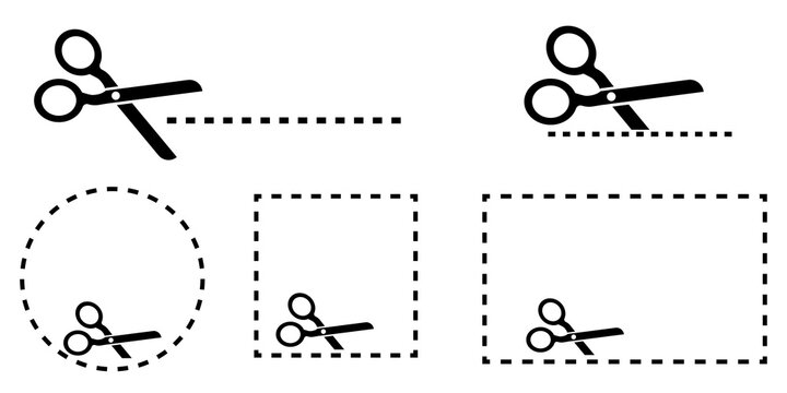 Line square round scissors. Circle shape template illustration. Line art. Thin line icon. Stock image. EPS10.
