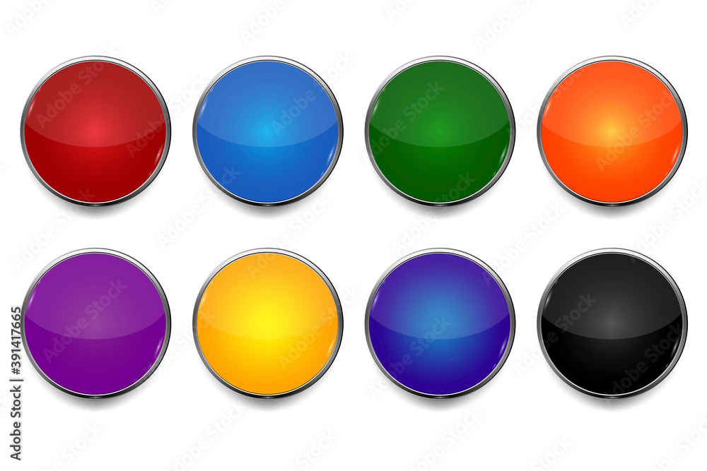 Poster abstract icon with colored buttons on blue background. vector web button. round shape. stock image. 