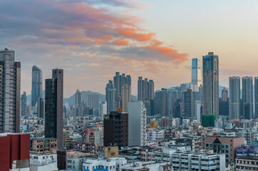 Fototapeta na wymiar Skyline of downtown district of Hong Kong city at dusk