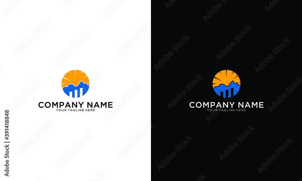 Poster finance and investment logo design.mountain and line bar symbol.4 color with gradients.vector eps10.