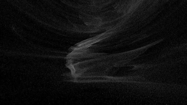Digital Dust Vortex. Sand Effect Black And White Motion. Floating Particles In Isolated Dark Space. 4K Animated Background
