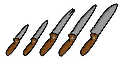 set of five kitchen knifes