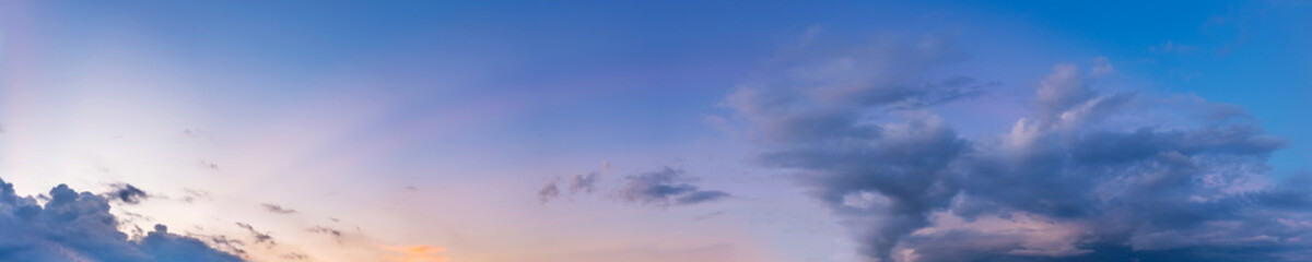 Dramatic panorama sky with cloud on sunrise and sunset time. Panoramic image.