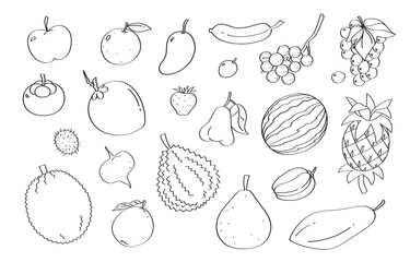 Cute doodle fruit cartoon icons and objects.