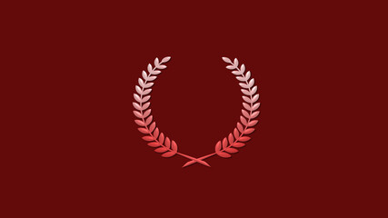 Amazing red white gradient 3d wheat icon on red dark background, Wreath logo icon