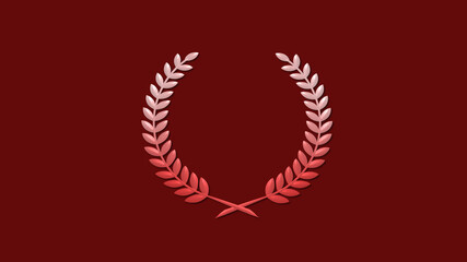 Amazing red white gradient 3d wheat icon on red dark background, Wreath logo icon