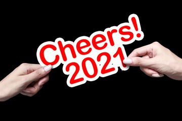 Cheers new year 2021 with hand.