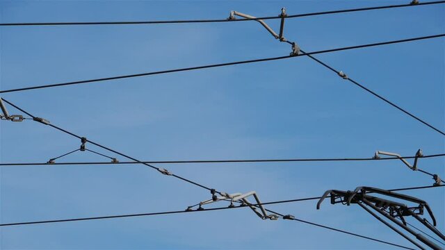 Pantograph of a moving tram