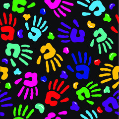 happy holi, class art school colorful hand print with black background