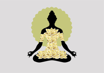 Body yoga in a lotus pose with a sacred geometry ornament,  starry sky, space or universe. For tarot reader, spiritual guidance, tatoo, t shirt, sticker 