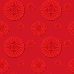 Chinese style folded circle paper seamless pattern on red background