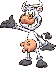 Cute cartoon retro cow with a presenting pose. Vector clip art illustration with simple gradients. All on a single layer. 
