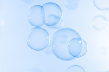 Transparent clear blue soap bubbles float texture background. Abstract, Natual fresh summer a blue texture.