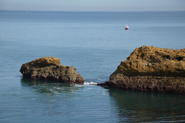 Closeup shot of low tide at the coast of Biarritz in the Bay of Biscay, France