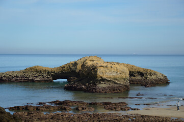 Closeup shot of low tide at the coast of Biarritz in the Bay of Biscay, France